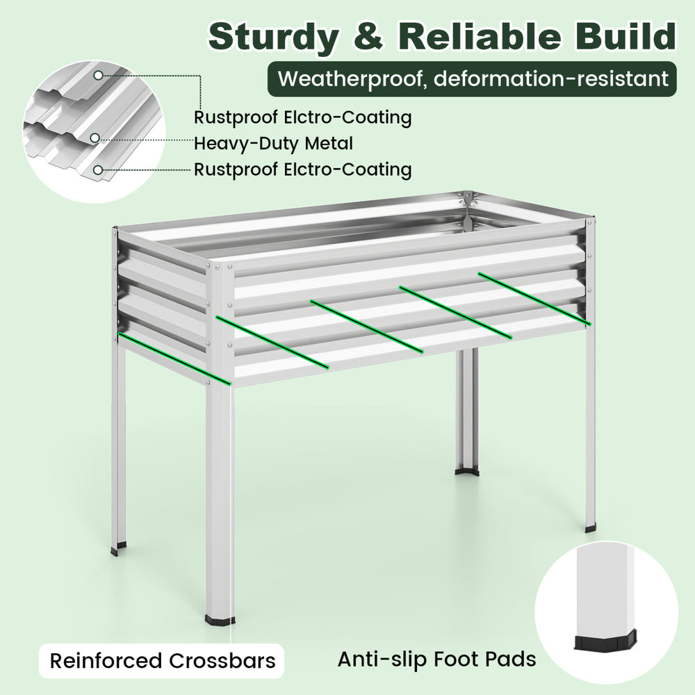 Galvanized raised garden bed with legs, featuring a greenhouse cover, reinforced crossbars, and weatherproof metal for.