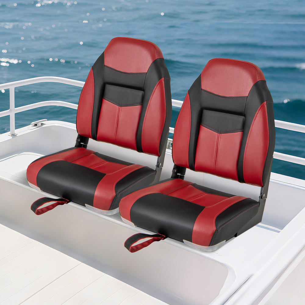 2 Pieces High Back Folding Boat Seat Set with Sponge Cushion-Red - Gallery View 1 of 10
