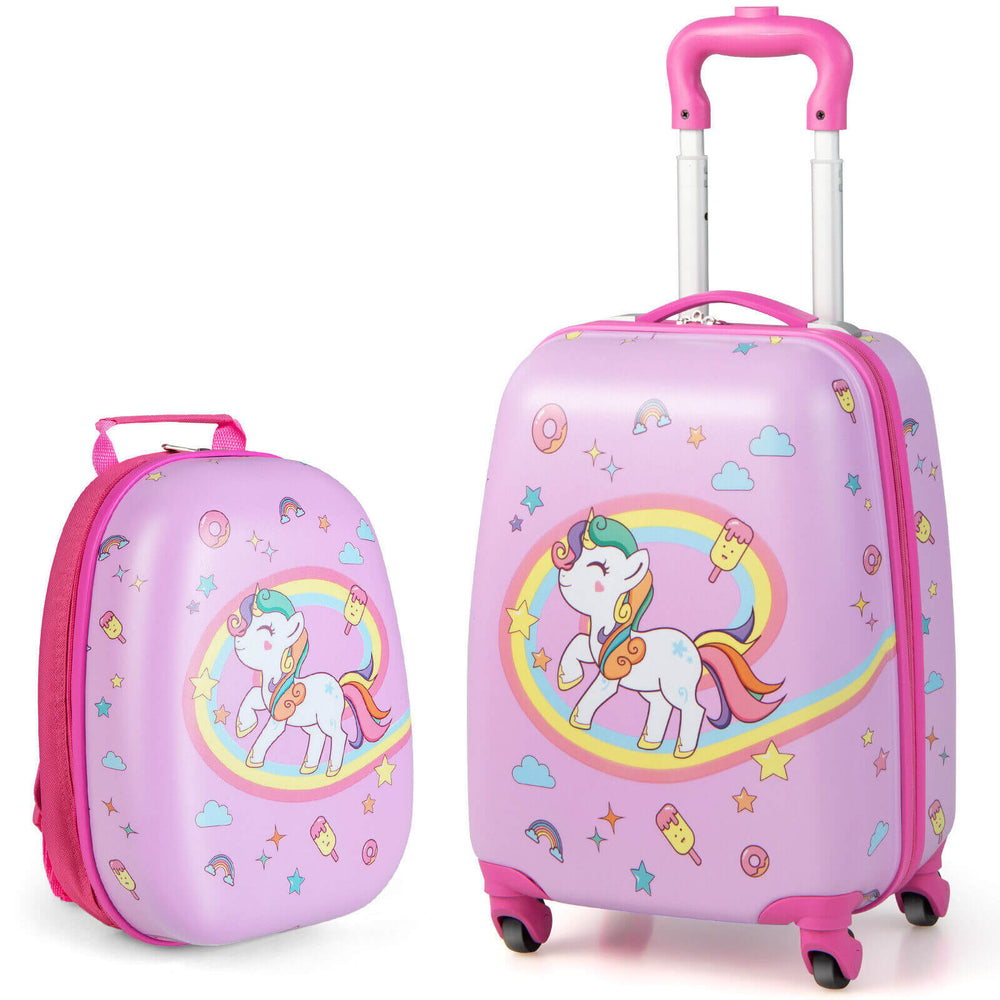 2 Pieces Kids Carry-on Luggage Set with 12 Inch Backpack-Pink - Gallery View 1 of 9