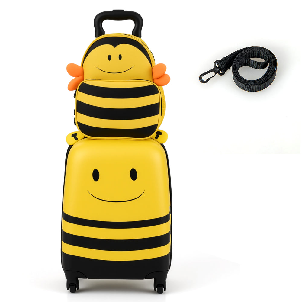 Kids luggage set featuring a cute bee design, ABS hardshell, and adjustable straps for easy travel.