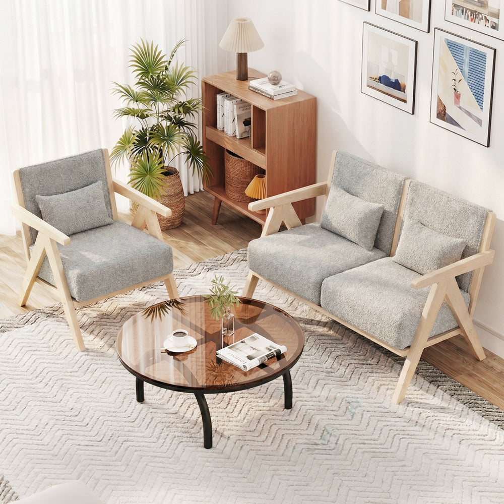 2 Pieces Living Room Furniture Set with Rubber Wood Frame-Gray - Gallery View 1 of 9