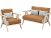 Brown 2-piece living room furniture set with rubber wood frame, featuring soft chenille fabric and removable cushions.