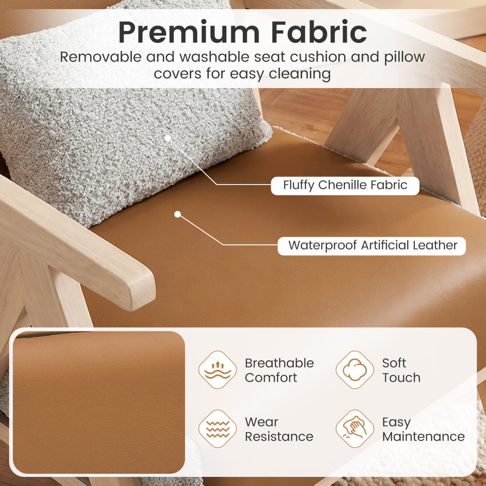 Brown living room furniture set featuring soft chenille fabric, rubber wood frame, and removable cushions for easy.