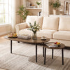 Mid-century nesting tables with walnut finish and rubber wood legs, perfect for living room or bedroom use.