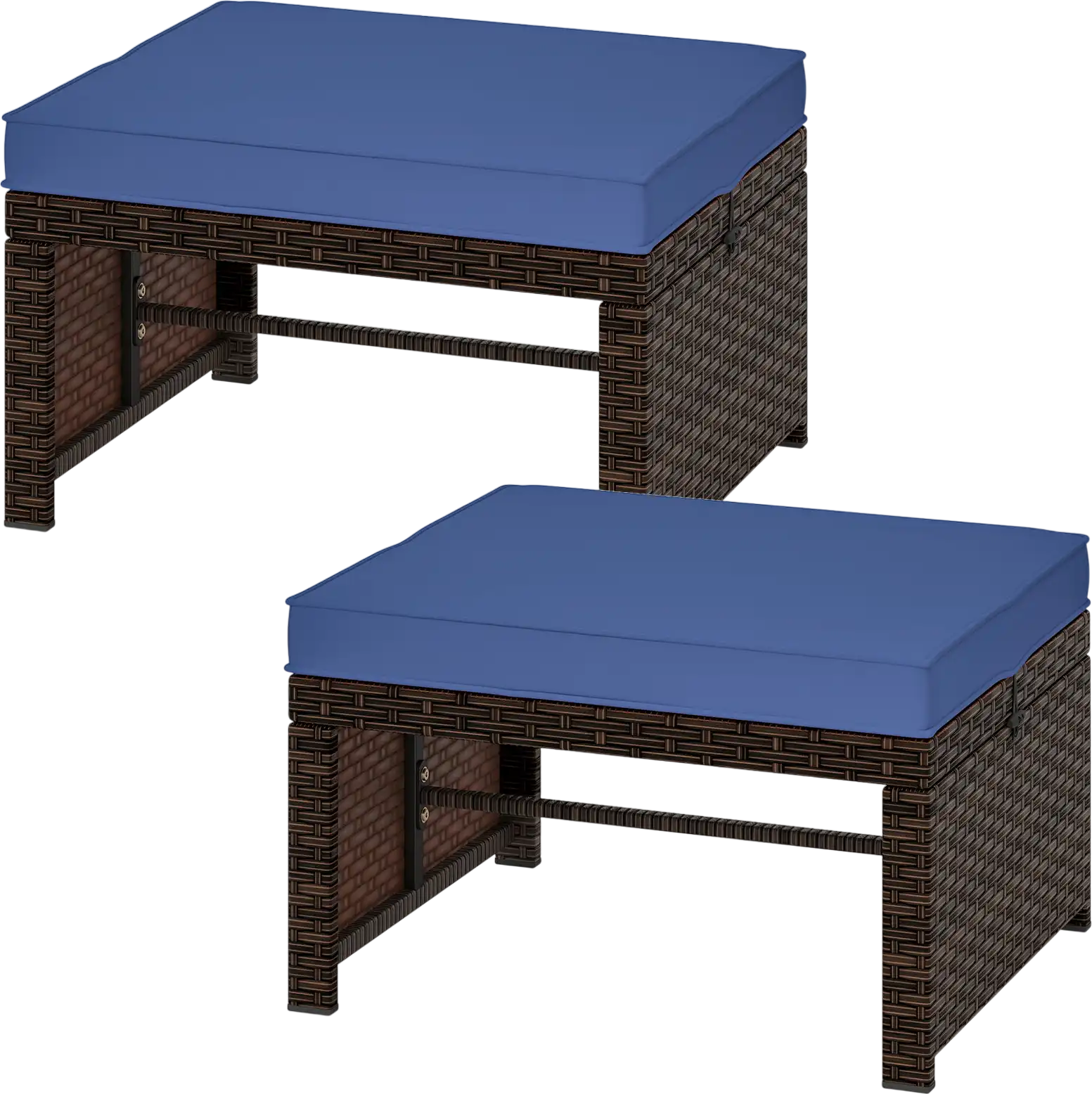 Costway 2-Pc Outdoor Patio PE Rattan Ottomans Footstool Set 961538427 New