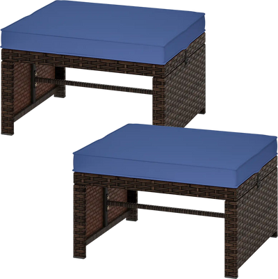 Costway 2-Pc Outdoor Patio PE Rattan Ottomans Footstool Set 961538427 New