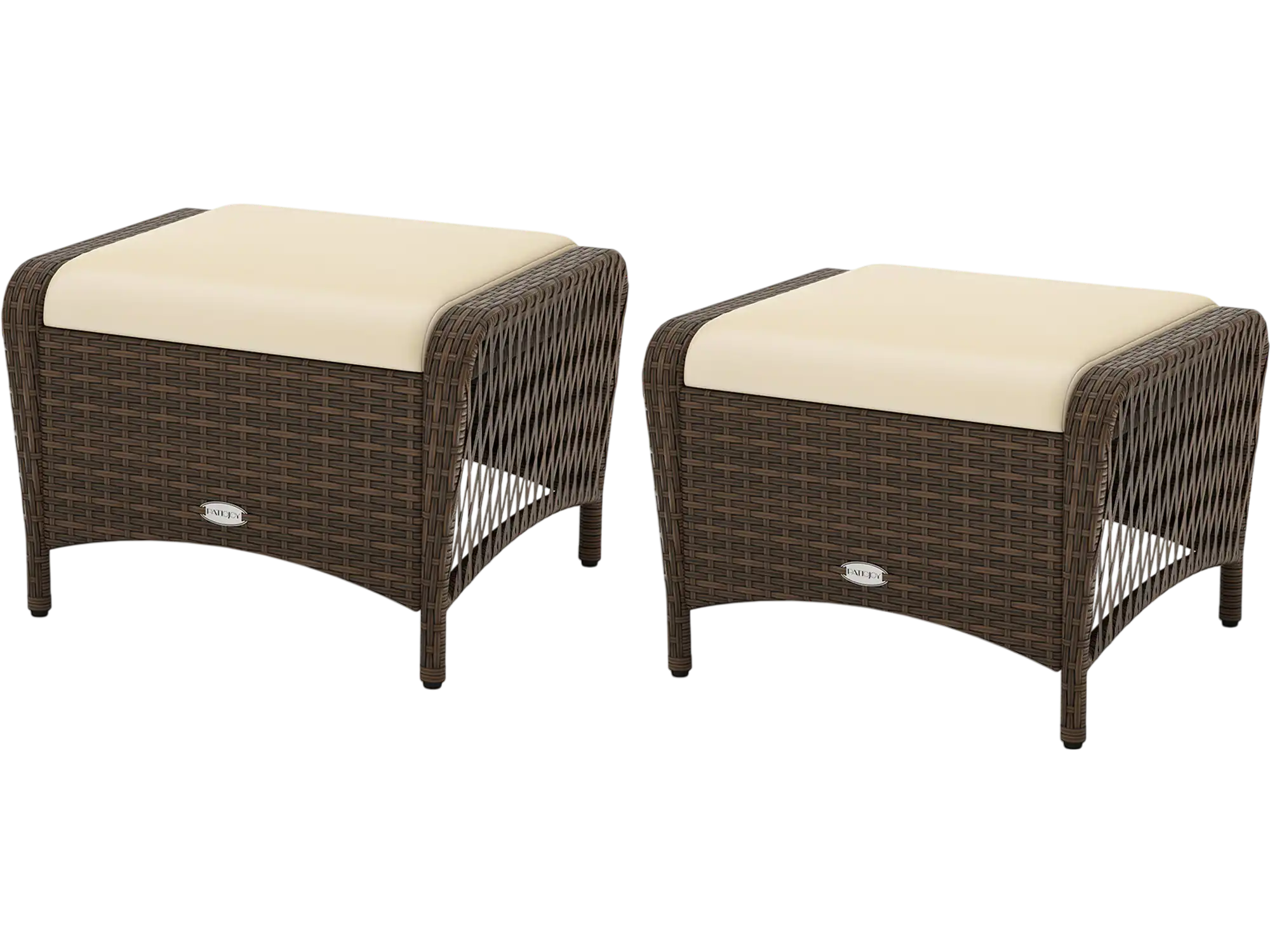 Costway Set of 2 Outdoor Patio PE Wicker Ottomans w/ Removable Cushions 497261538 New