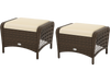 Set of 2 outdoor patio PE wicker ottomans with beige removable cushions, ideal for footrests or extra seating.
