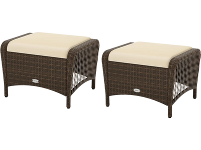 Costway Set of 2 Outdoor Patio PE Wicker Ottomans w/ Removable Cushions 497261538 New