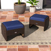 2 Pieces Outdoor Patio PE Wicker Ottomans with Removable Cushions-Navy - Gallery View 1 of 9
