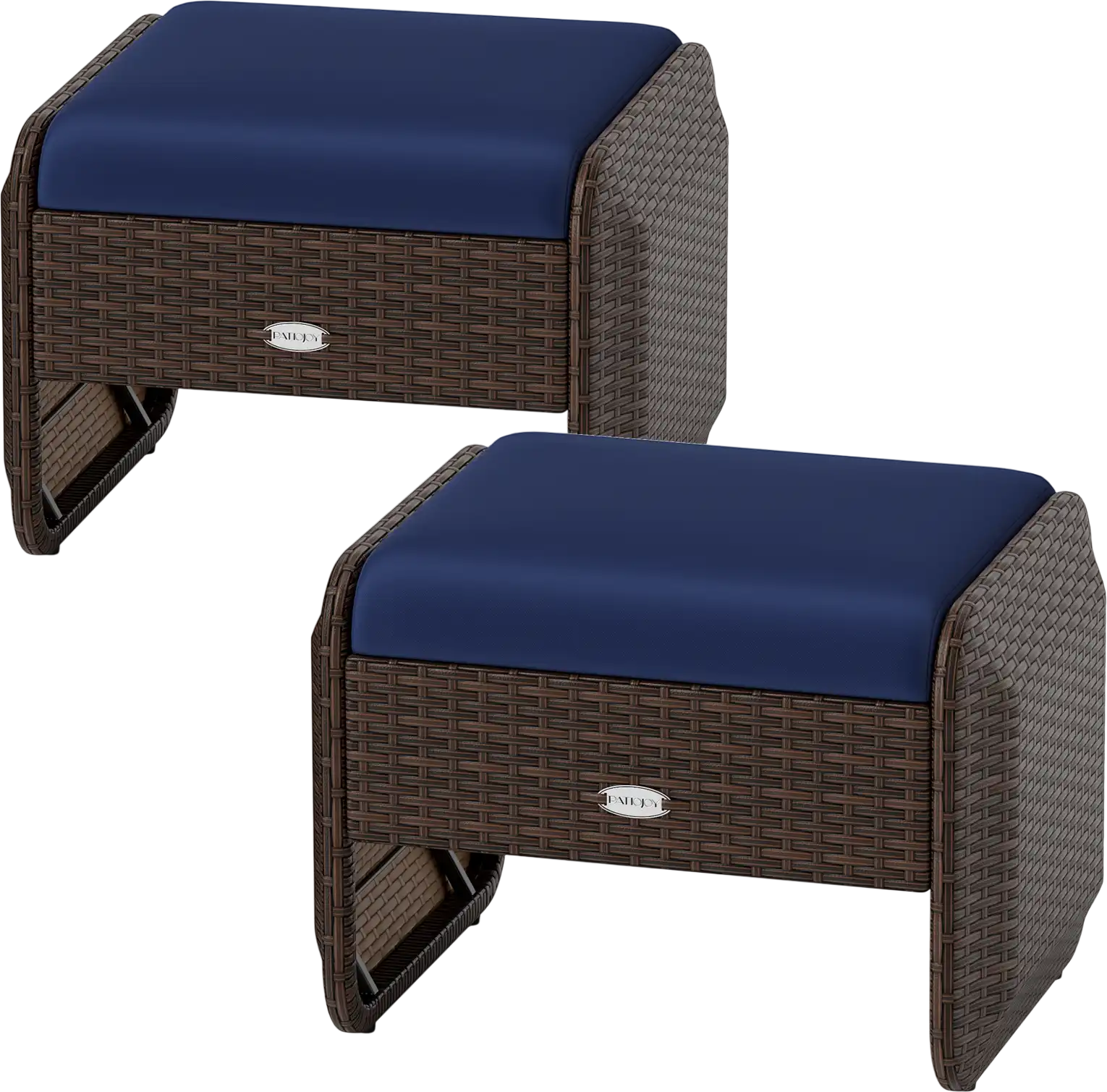 Costway 2-Pc Outdoor Patio PE Wicker Ottomans w/ Removable Cushions 742619358 New