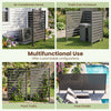 Gray outdoor privacy screen fence with slatted design, ideal for yard dividers, trash can enclosures, or AC covers.