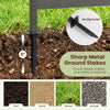 Sharp metal ground stakes for secure installation of the gray outdoor privacy screen fence on various surfaces like soil and gravel.