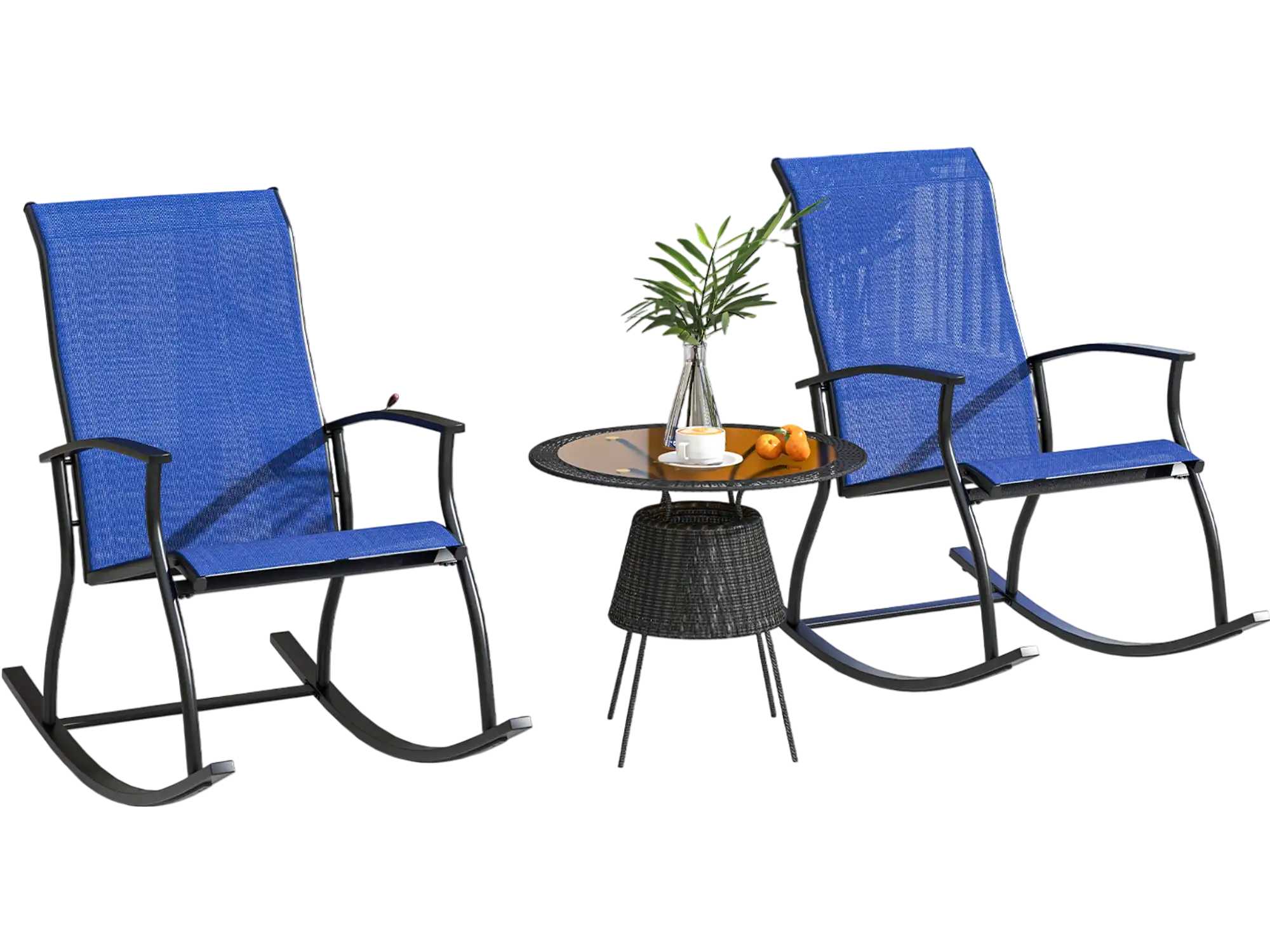 Costway 2-Piece Outdoor Rocking Chairs Breathable Backrest Navy 73418265 New
