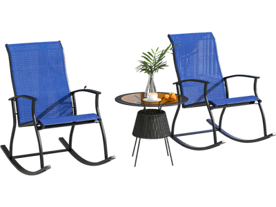Costway 2-Piece Outdoor Rocking Chairs Breathable Backrest Navy 73418265 New