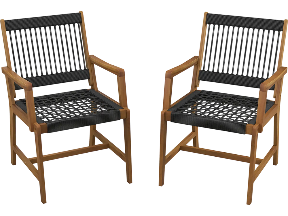 Set of 2 Patio Acacia Wood Dining Chairs with Armrests for Lawn Yard