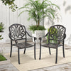 2 Pieces Patio Cast Aluminum Dining Chairs with Armrests-Bronze - Gallery View 1 of 9