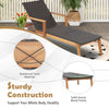 Patio chaise lounge with solid acacia wood frame and adjustable backrest, perfect for poolside relaxation.