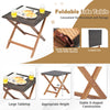 Foldable side table with solid acacia wood frame and hand-woven PE wicker, perfect for patio or poolside use.