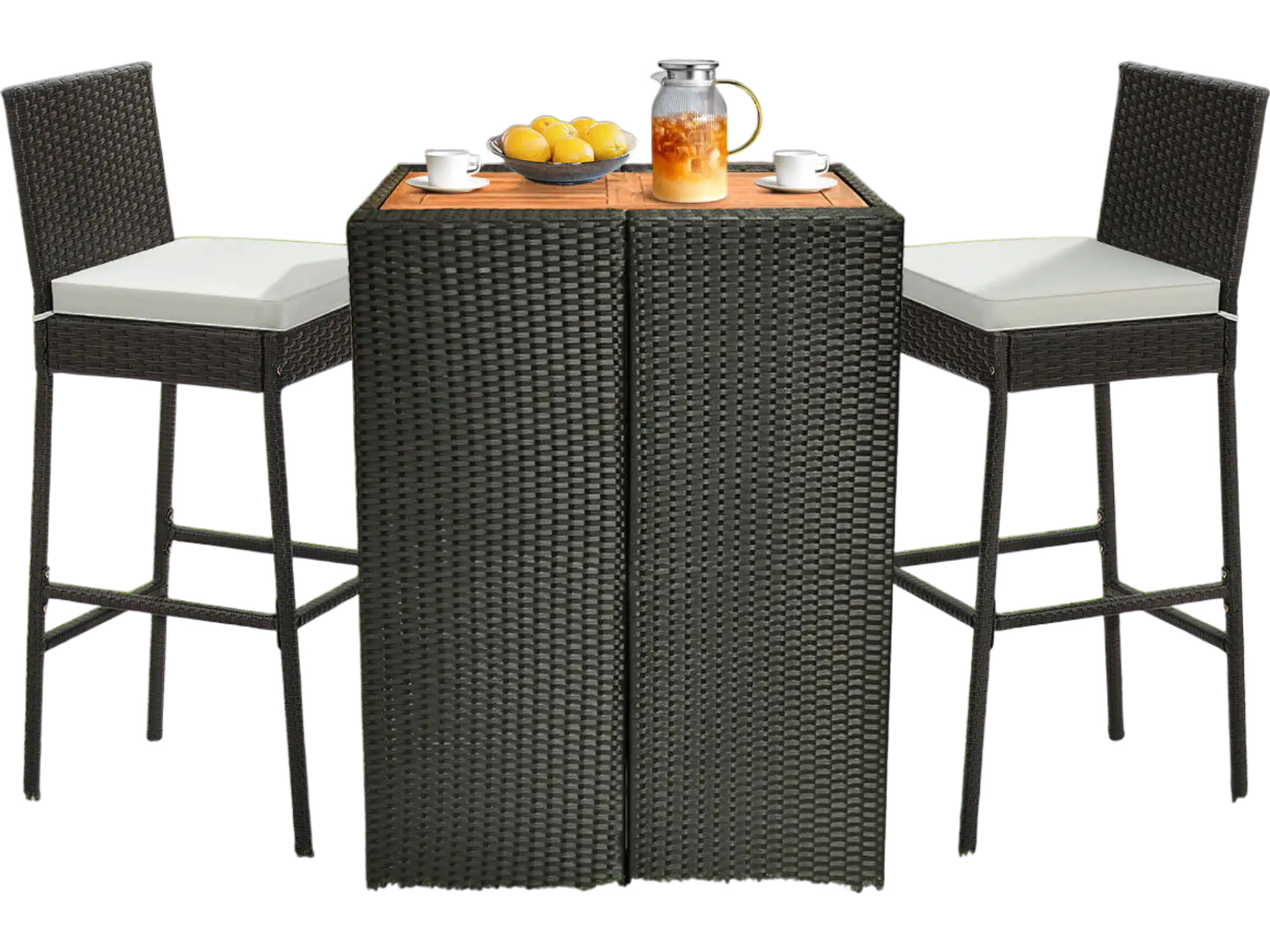 Costway Patio Cushioned Wicker Barstools Set of 2 47965328 New