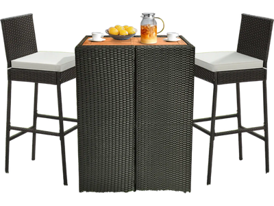 Costway Patio Cushioned Wicker Barstools Set of 2 47965328 New