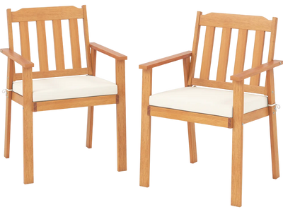 Costway 2-Pc Patio Dining Chairs Outdoor Acacia Wood 49101667 New