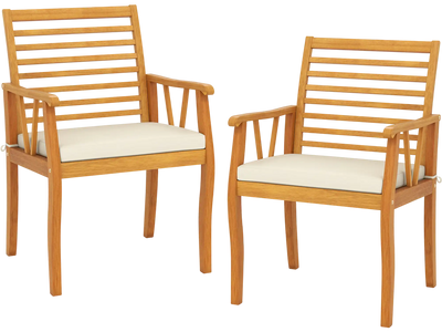Costway 2-Piece Patio Dining Chairs Outdoor Acacia Wood Armchairs 389426175 New