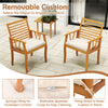 Acacia wood patio dining chairs with removable cushions, featuring ergonomic backrests and rustic charm for outdoor.