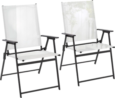 Costway 2pc Patio Folding Chairs with Armrests White 18732549 New