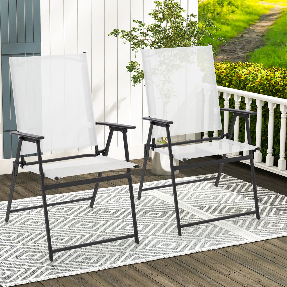 2 Pieces Patio Folding Chairs with Armrests for Deck Garden Yard-White - Gallery View 1 of 9