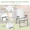 White patio folding chair with armrests, high backrest, and deep seat, perfect for outdoor deck and garden use.