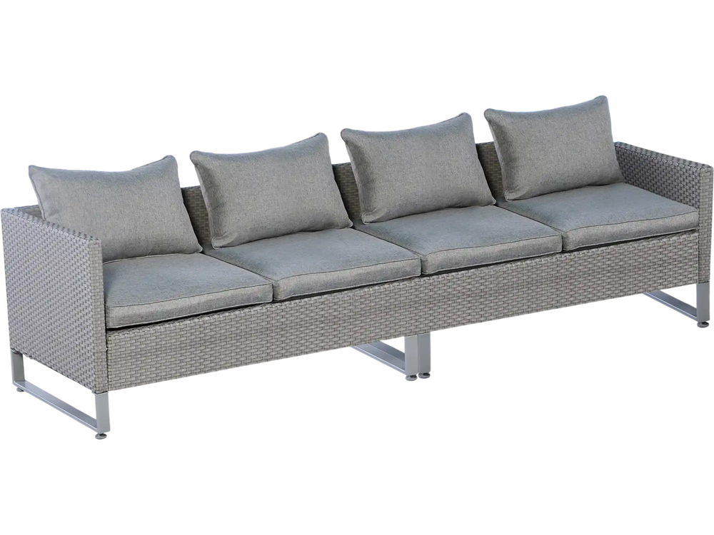 Gray 2-piece patio sofa set with soft cushions, sturdy metal frame, perfect for outdoor use by the poolside.