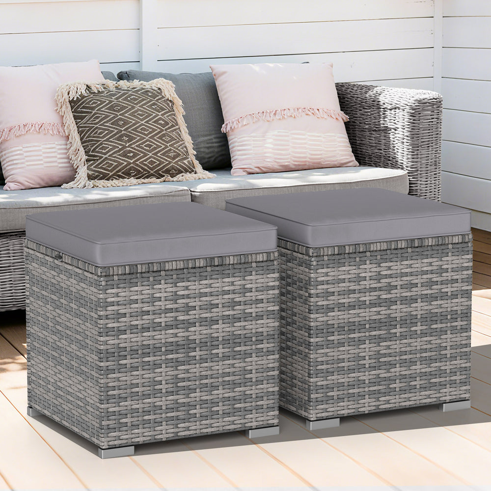 2 Pieces Patio Ottoman with Hidden Storage Space-Mix Grey-grey - Gallery View 1 of 10