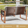 Two-piece patio PE wicker furniture set with mix brown rattan and acacia wood, ideal for outdoor comfort and style.