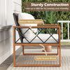 Close-up of the robust metal support and solid acacia wood frame of the patio furniture set for outdoor stability.