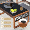 Tempered glass tabletop with a modern design, supported by sturdy acacia wood, ideal for patio or garden use.