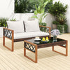 2-piece patio furniture set featuring a white cushioned loveseat and glass-top coffee table, perfect for outdoor.