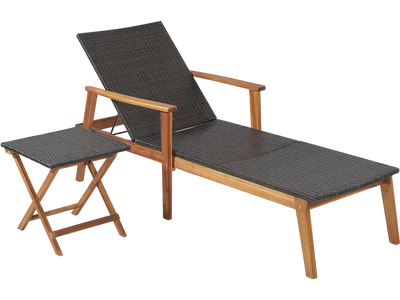 Costway Patio Chaise Lounge Table Set 4-Level Adjustable Backrest 23597681 New