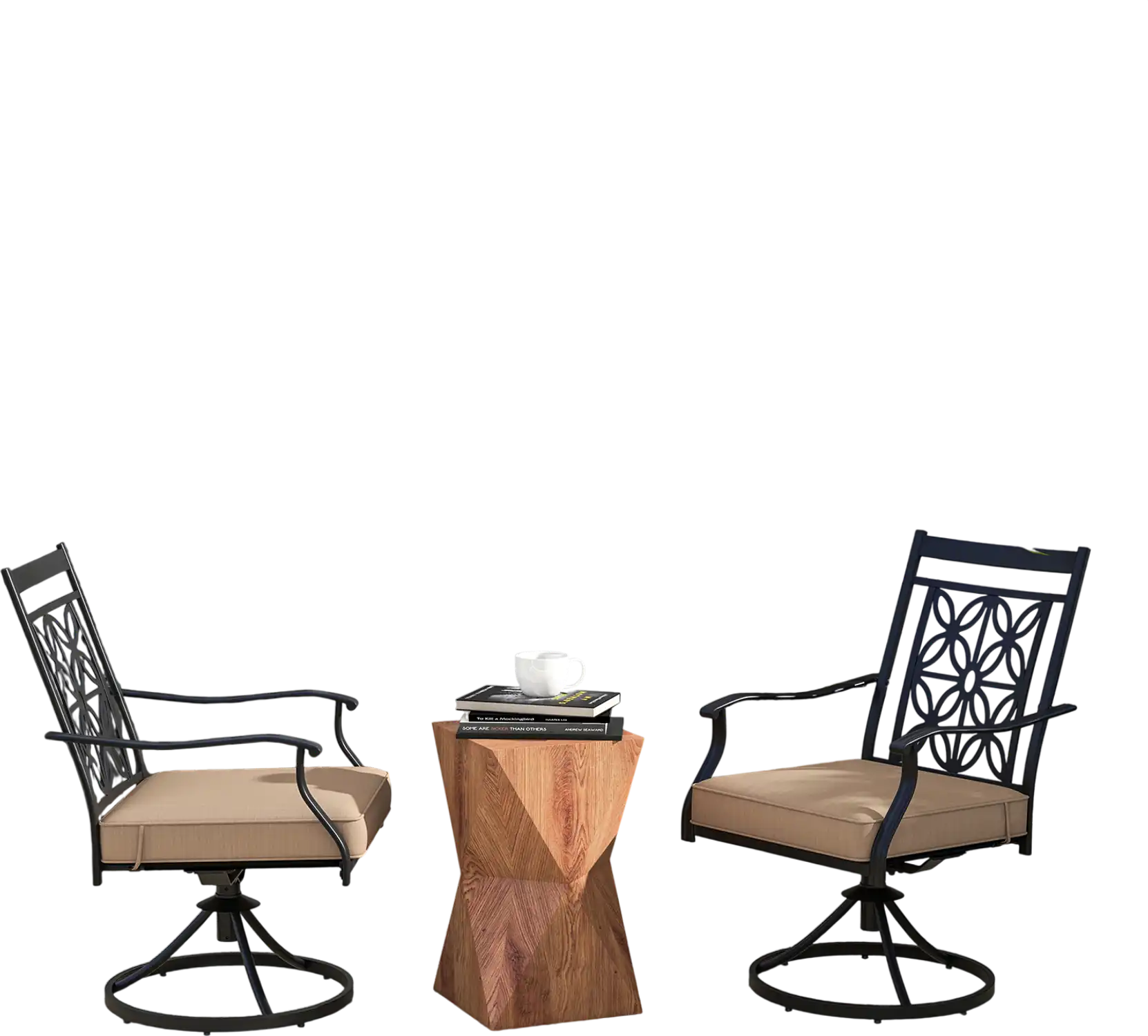 Costway 2pc Patio Swivel Chairs Blossom Pattern Cushions Black 42967158 New