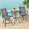 Patio swivel bar chair set featuring gray PE rattan, 360° swivel, and quick-dry cushions, ideal for outdoor relaxation.
