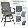 Patio swivel bar chair with hand-woven mix gray PE rattan, ergonomic backrest, and quick-dry cushion for outdoor.