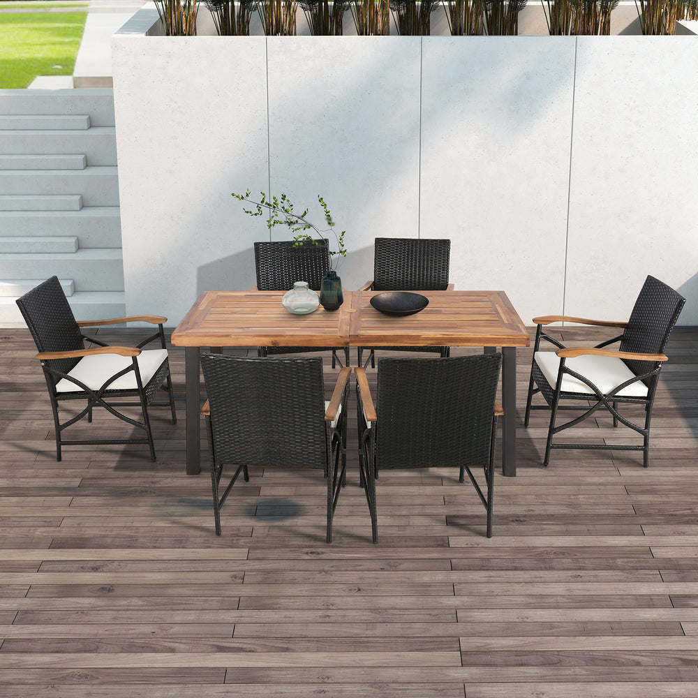 Set of 4 patio wicker dining chairs with soft zippered cushions, featuring ergonomic design and sturdy metal frame for.