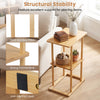 Natural bamboo side table with storage shelves, featuring thick poles and anti-slip foot mats for stability.
