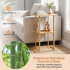 Natural bamboo side table with two storage shelves, featuring a sturdy base and elegant design for versatile home use.