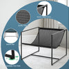 Sling accent chair with sturdy metal frame and weatherproof fabric, designed for indoor and outdoor comfort.