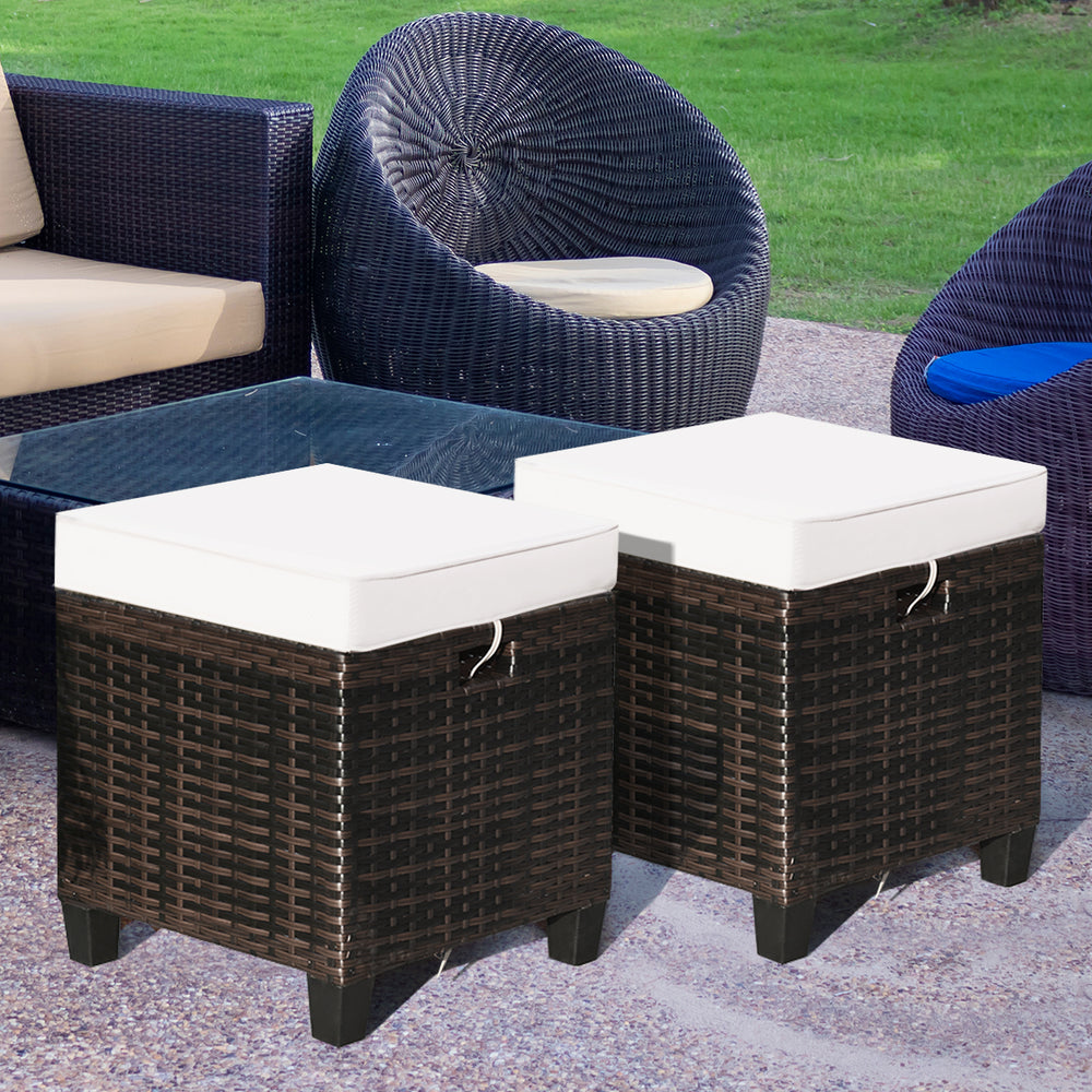 2 Pieces Patio Rattan Ottoman Set with Removable Cushions-White - Gallery View 1 of 10