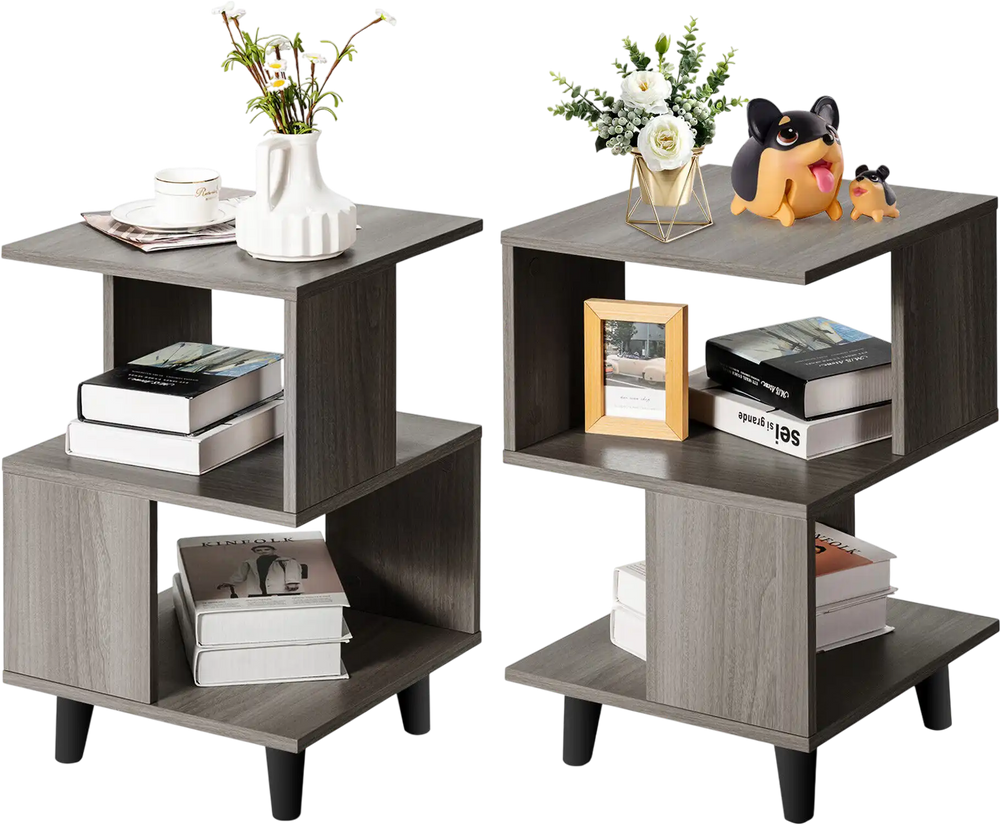 2 Pieces Wooden Modern Nightstand Set with Legs for Living Room