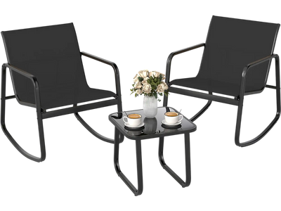 Costway 3-Pc Patio Rocking Bistro Set Glass-Top Table 19247568 New