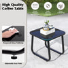 Square glass-top coffee table with adjustable foot pads, designed for stability and easy cleaning, perfect for outdoor.