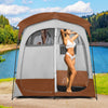 2 Rooms Oversize Privacy Shower Tent with Removable Rain Fly and Inside Pocket-Brown - Gallery View 1 of 10